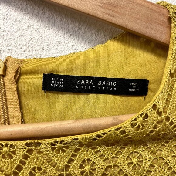 Zara Basic Mustard Yellow Crochet Slim Summer Dress sz Medium - Picture 4 of 6